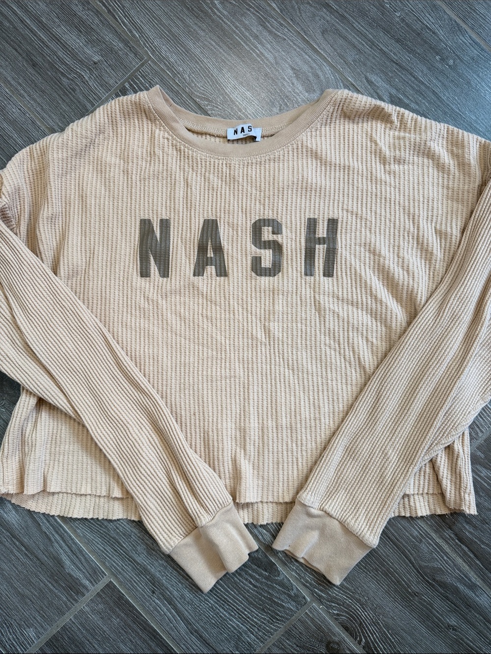 Nashville NASH branded Beige army green Ribbed Thermal longsleeve top Size Small